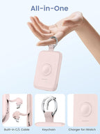 RORRY CharmGo Portable Charger, 10000mAh 20W Fast Charging Portable Charger Power Bank with Built in Cables, Travel Battery Pack for iPhone 17/16/15/14/13/12 and Apple Watch, Pink