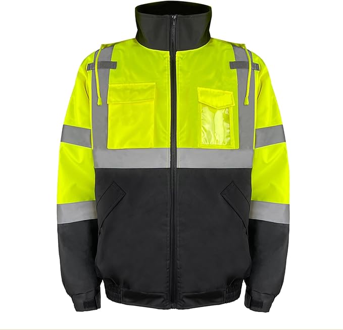 HYCOPROT Hi-Vis Safety Jacket for Men High Visibility Reflective Bomber Winter Waterproof Work Construction Coat ANSI Class 3