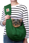Tomkas Small Dog Cat Sling Carrier Puppy Purse Travel Wrap Soft Crossbody Pet Bag (Emerald Green, M - Zip Pocket & Adjust Strap)