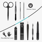 HANTEKAS Manicure Set 9 in 1 Stainless Steel, Nail Clippers Scissors Pedicure Tools Kit - Portable Travel Grooming Kit for Men and Women with Leather Case (Blue-BIG Nail Clipper)