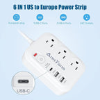European Travel Plug Adapter with 4FT Extension Cord, (Not for UK) US to European International Plug Adapter Travel Essentials France Germany Greece