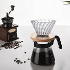Gute Glass Coffee Dripper/Filter - Cone Glass Pour Over Coffee Dripper with Bamboo Stand, 1-4 Cups Drip Coffee Maker Funnel Accessories for Home, Office