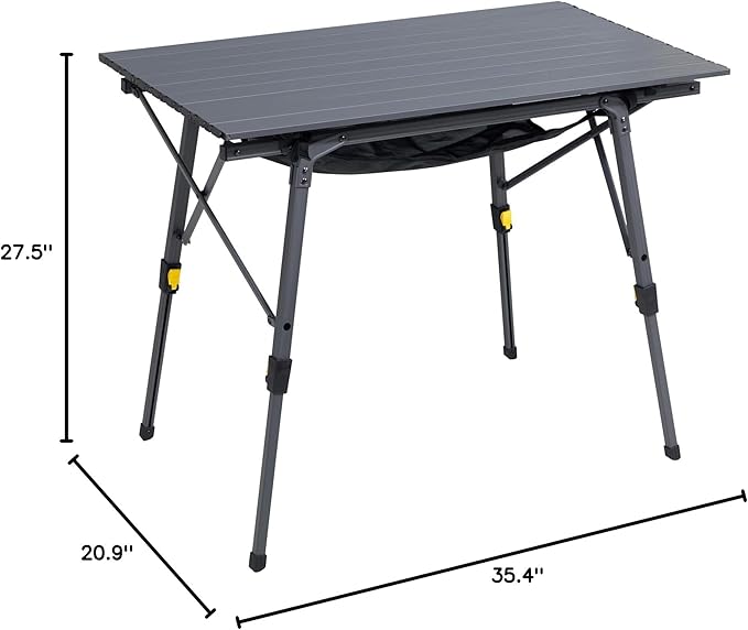 PORTAL Outdoor Folding Portable Picnic Camping Table with Adjustable Height Aluminum Roll Up Table Top Mesh Layer, Dark Gray