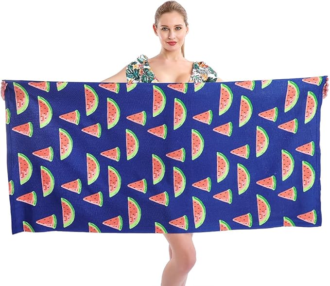 Beach Towel Microfiber Beach Towels Oversized Large Quick Dry Soft Sand Free Cute Watermelon Design 30×60 inch Beach Towels for Kids Women Men Pool Swim Beach Essentials Accessories -Blue