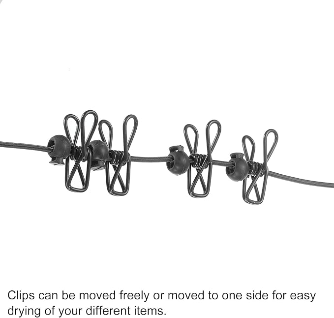 uxcell Travel Clothesline, Portable Clothesline with 12 Clothespins, 1.85M/6.07ft Windproof Stretchy Elastic Laundry Clothes Line for Backyard Hotel Camping Indoor Outdoor, Black