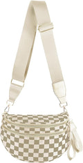 Black and White Checkered Crossbody Bag Bum Bag for Women,Spacious Checkered Purse Fanny Packs Belt Bag