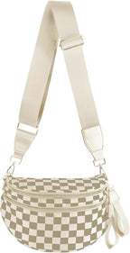 Black and White Checkered Crossbody Bag Bum Bag for Women,Spacious Checkered Purse Fanny Packs Belt Bag