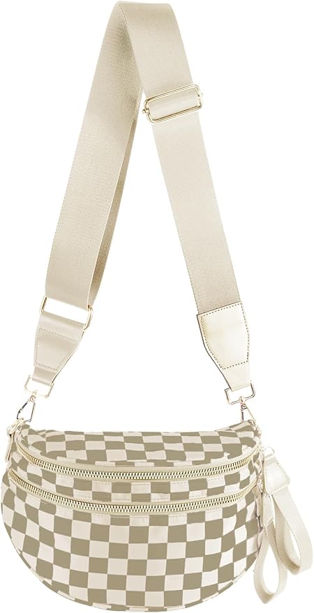 Black and White Checkered Crossbody Bag Bum Bag for Women,Spacious Checkered Purse Fanny Packs Belt Bag