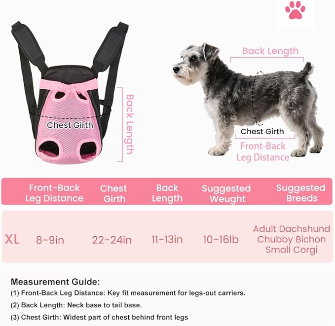 Inspack Dog Backpack Carrier/Cat Carrier, Adjustable Pet Front Carriers Travel Bag for Puppy Medium Dogs, Legs Out, Soft Ventilated Doggie Chest Carry Backpacks for Hiking/Camping, 10-16 lbs, Pink