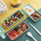 Rarapop Pink Stackable Bento Box Japanese Lunch Box Kit with Spoon & Fork, 3-In-1 Compartment Wheat Straw Meal Prep Containers for Kids & Adults