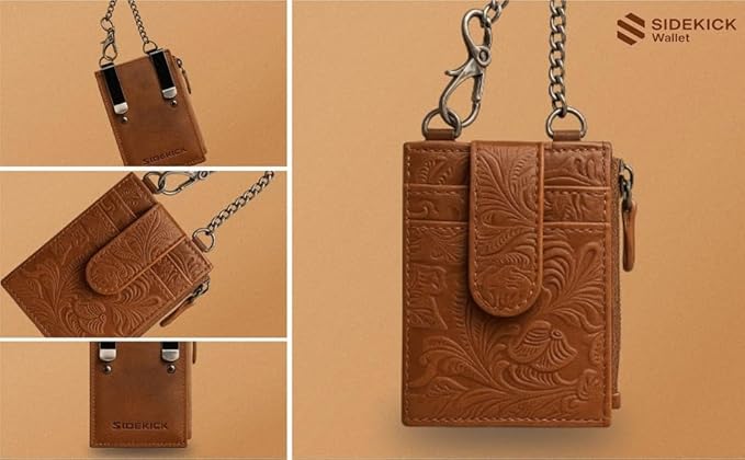 RFID Blocking Boot Wallet with Security Chain & Zipper Lock Genuine Leather Wallets for Men and Women, Travel Wallet, Minimalist Leather Card Holder
