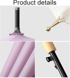 ThreeH Big Beatiful Umbrella with Arc Classic Wood Handle 16 Ribs 48" Windproof Sturdy Stick Rain Umbrella