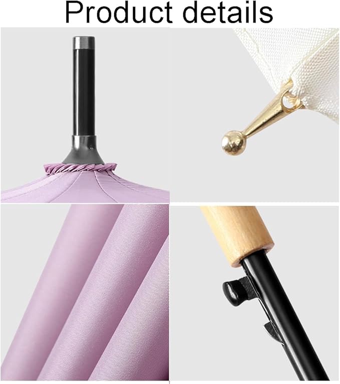 ThreeH Big Beatiful Umbrella with Arc Classic Wood Handle 16 Ribs 48" Windproof Sturdy Stick Rain Umbrella