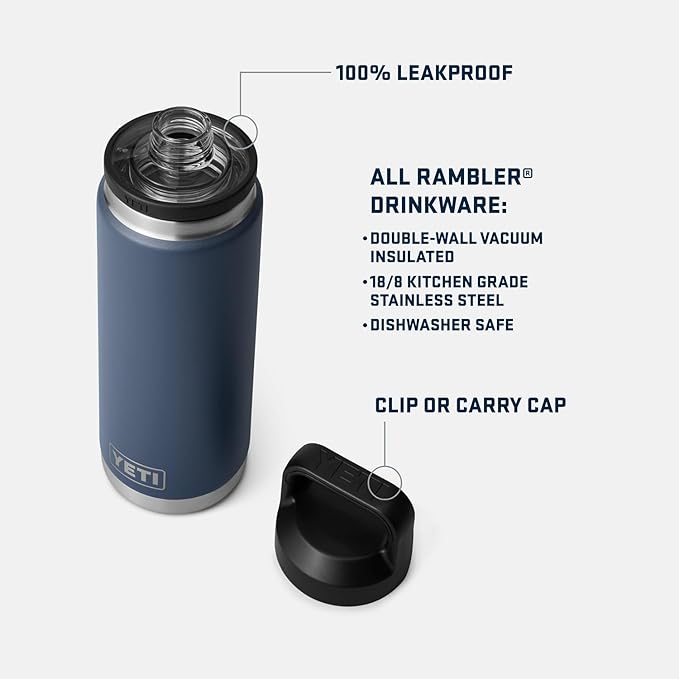 YETI Rambler 26 oz Bottle, Vacuum Insulated, Stainless Steel with Chug Cap, Black