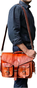 15" leather messenger bag laptop case office briefcase gift for men computer distressed shoulder bag