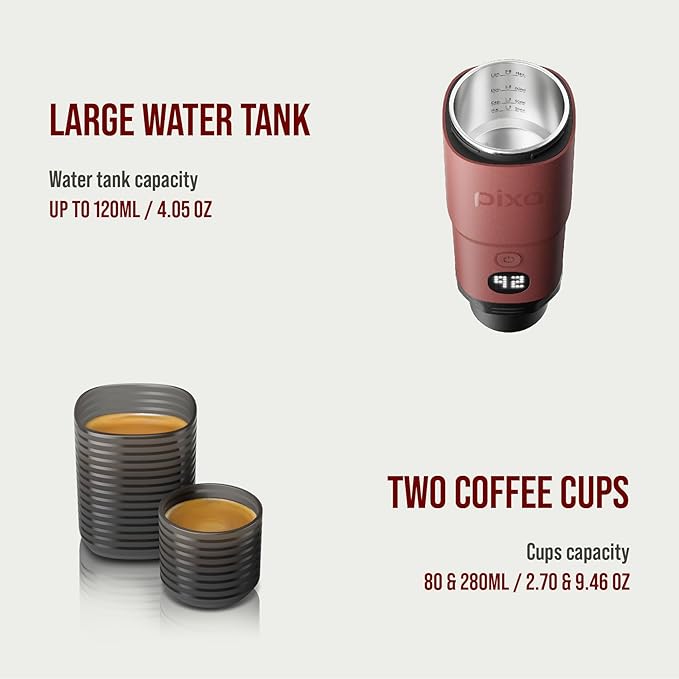 WACACO Coffee Machine Electric & Portable, With 4 Coffee Types & Fast Heat-Up, 3 * 3000mAh Battery, 20 Bar Portable Espresso Maker For Ground Coffee & NS Capsule (Tuscan Red)