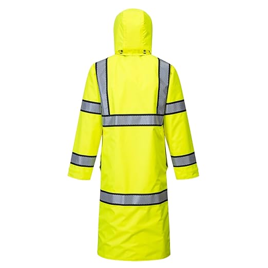 Portwest UH447 Waterproof Reversible Raincoat Hi Vis Reflective Long Safety Rain Jacket Yellow/Black, 5X-Large