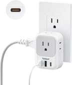 TESSAN USB C Charger Block 20W PD, Fast Charging Adapter Wall Plug, Power Outlet Extender(4 AC and 3 USB) for Cruise, Home, Office, Dorm Room Essentials, Grey