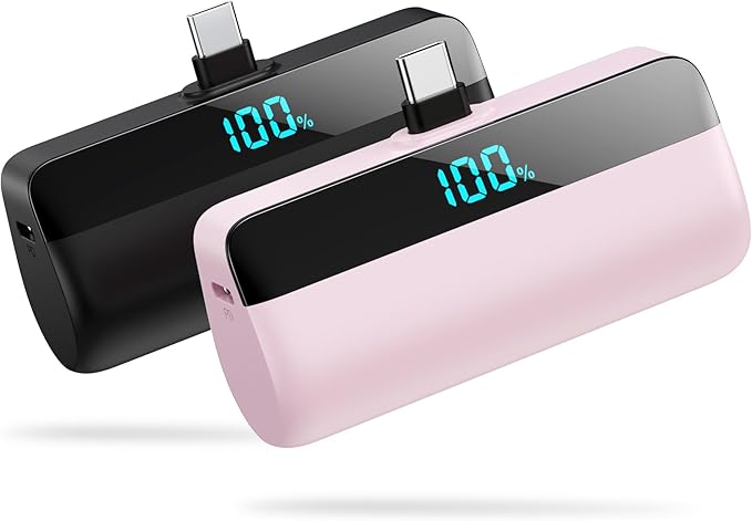 [2 Packs] Small Portable Charger 5500mAh for iPhone 15/16,LCD Display 15W PD Fast Charging Power Bank,USB-C Connector,Mini Battery Pack Compatible with 16/16 Pro Max/15/15 Pro Max Android Galaxy etc