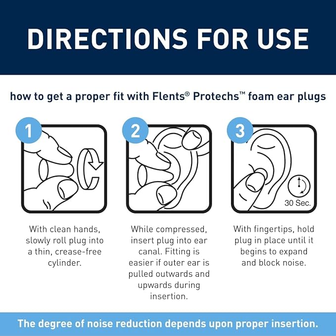 Flents Protechs Contoured for Comfort Foam Ear Plugs, Soft & Comfortable Hearing Protection for Work, Construction, Heavy Machinery, Studying, Travel & Sleep, NRR 32, Easy to Use, Black, 10 Pairs