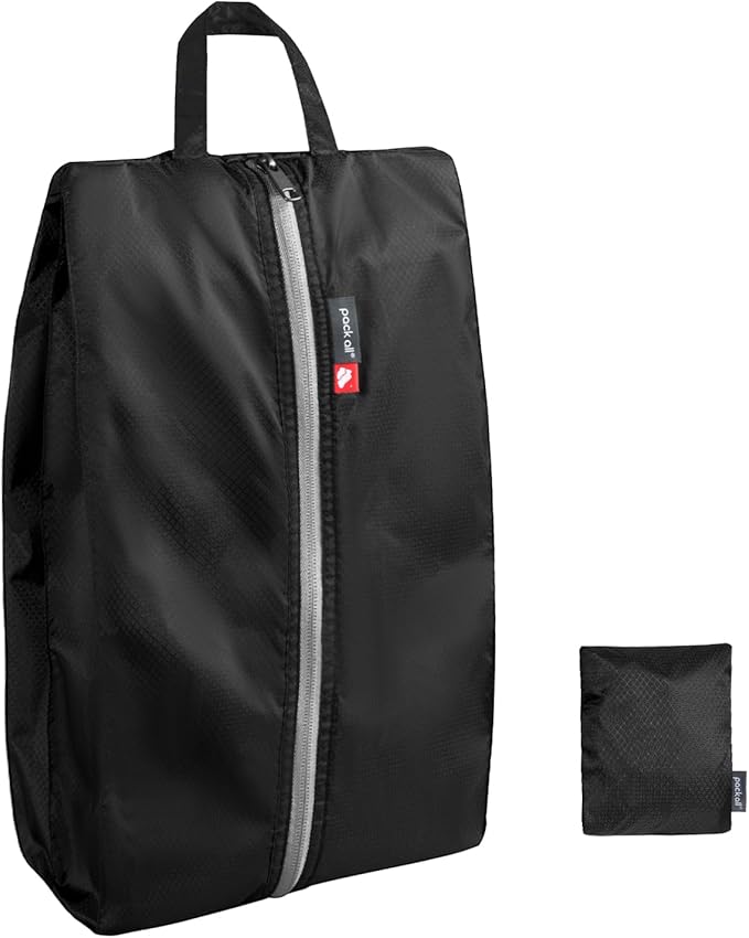 pack all Foldable Shoe Bag for Travel, Water-Resistant Ultralight Shoe Pouch for Gym, Odor-Resistant Soccer Cleats Bag for Sport (Dual Pocket Version)
