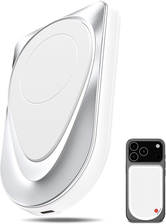 Magnetic Portable Charger, 10000mAh Wireless Power Bank USB-C Cable, MagSafe-Compatible Battery,Portable Charger Power Bank for iPhone 17/16/15/14/13/12 Series, Samsung,Android (White)