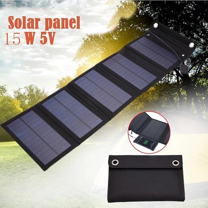 25W Portable Solar Panel Charger Output 15W 5V 1.5A 2USB, Foldable Solar Panel Charger for Laptops Phones,Mini Fans,Ipads,with a USB Extension Cable (Black)