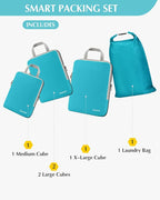 Gonex Compression Packing Cubes, 5pcs Expandable Storage Travel Luggage Bags Organizers with Laundry Bag (Blue)