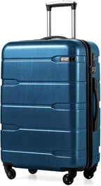 Coolife Medium Checked Luggage Hardside PC+ABS Suitcase with TSA Lock, Lightweight Rolling Carry On with Spinner Wheels(Caribbean Blue, 24in)