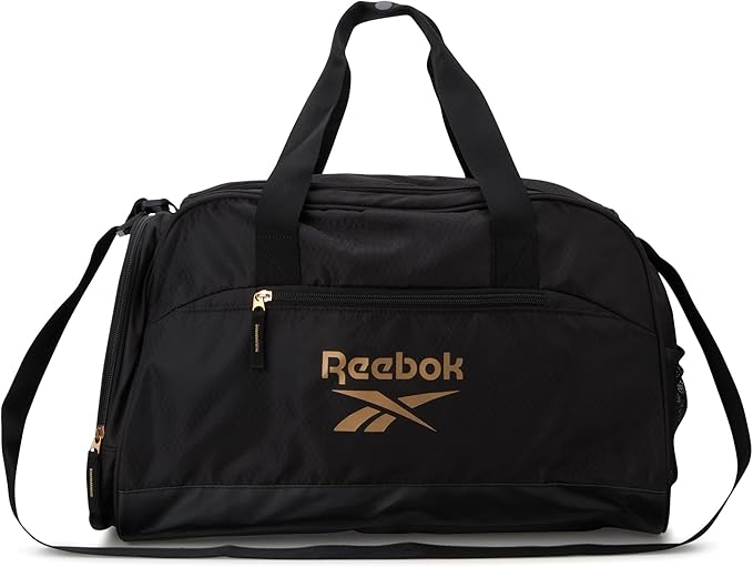 Reebok Duffle Bag - Lightweight Unisex Carry On Gym Bag - Travel and Sports Duffel Bags for Men and Women, Hamilton Black With Gold Logo