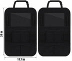 ULEEKA Car Backseat Organizer with 10" Table Holder, 9 Storage Pockets Seat Back Protectors Kick Mats for Kids Toddlers, Travel Accessories, 2 Pack