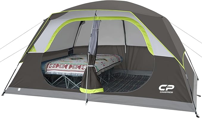 CAMPROS CP Upgraded 6/8 Person Camping Tents, Waterproof Windproof Family Tent with Larger Mesh Windows & Door, Double Layer, Easy Set Up, All-Season Dome Tent with Top Rainfly & Carry Bag