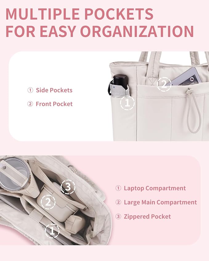 Wandering Nature Puffer Tote Bag with Cup Holder & Laptop Compartment & Trolley Sleeve for Travel, Work, Nurse, Women