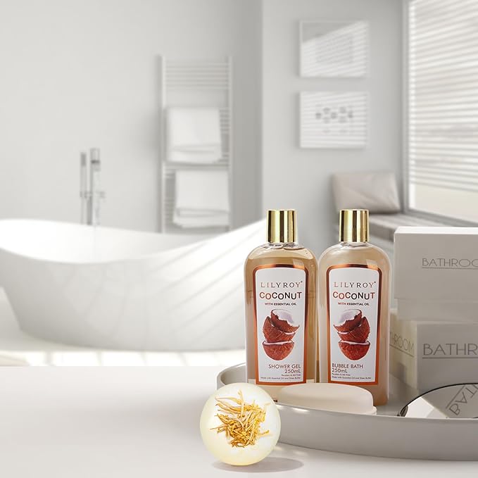 Mothers Day Gifts for Women - Coconut Bath and Body Gift Basket Set for Women and Men Spa Kit Spa Gift Baskets | Valentines Day Gifts, Birthday, Christmas Gift, All Occasion Present for Mom