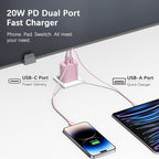 USB C Charger Block Charging Block Type C Charge 20W Wall Chargers 4 Pack for iPhone 16/16 Plus/16 Pro/16 Pro Max/iPhone 15/15 Pro/15 Pro Max/14/13/12 Pro/Samsung//Android(Pink)