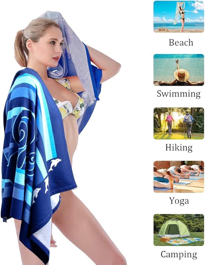 Beach Towel Microfiber Beach Towels Sand Free Quick Dry Lightweight Thin Sand Free Towels Dolphin Travel Towels for Adults Women Men Girls Kids Beach Essentials Accessories