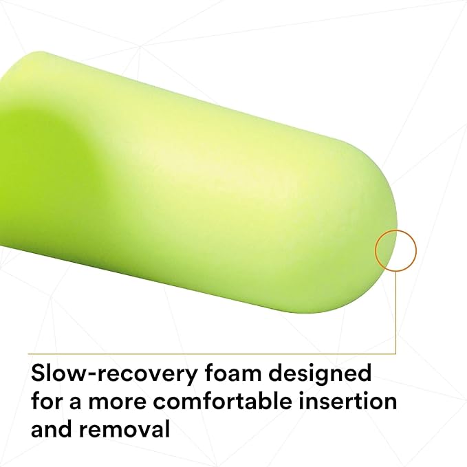 3M Ear Plugs, E-A-Rsoft Yellow Neons 315-1250, 200 Pair of Disposable Earplugs, Pairs Individually Wrapped, Regular Size, Uncorded, 33 NRR, Tapered Cylinder Shape, Slow Recovery Foam