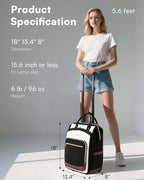 Rolling Backpack for Women, Travel Backpack with Wheels, Dual-Opening Wheeled Laptop Backpack, Stylish Rolling Laptop Bag, Overnight Underseat Carry on Luggage for College Business Work, Beige Brown