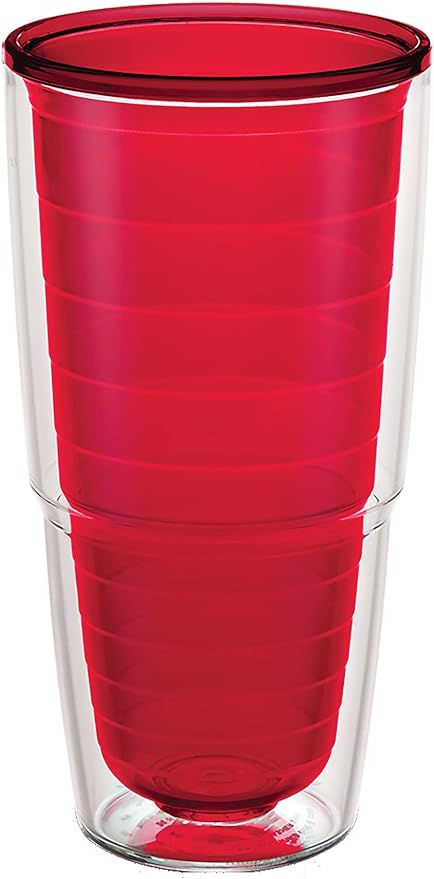 Tervis Clear & Colorful Tabletop Made in USA Double Walled Insulated Tumbler Travel Cup Keeps Drinks Cold & Hot, 24oz, Red