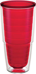 Tervis Clear & Colorful Tabletop Made in USA Double Walled Insulated Tumbler Travel Cup Keeps Drinks Cold & Hot, 24oz, Red