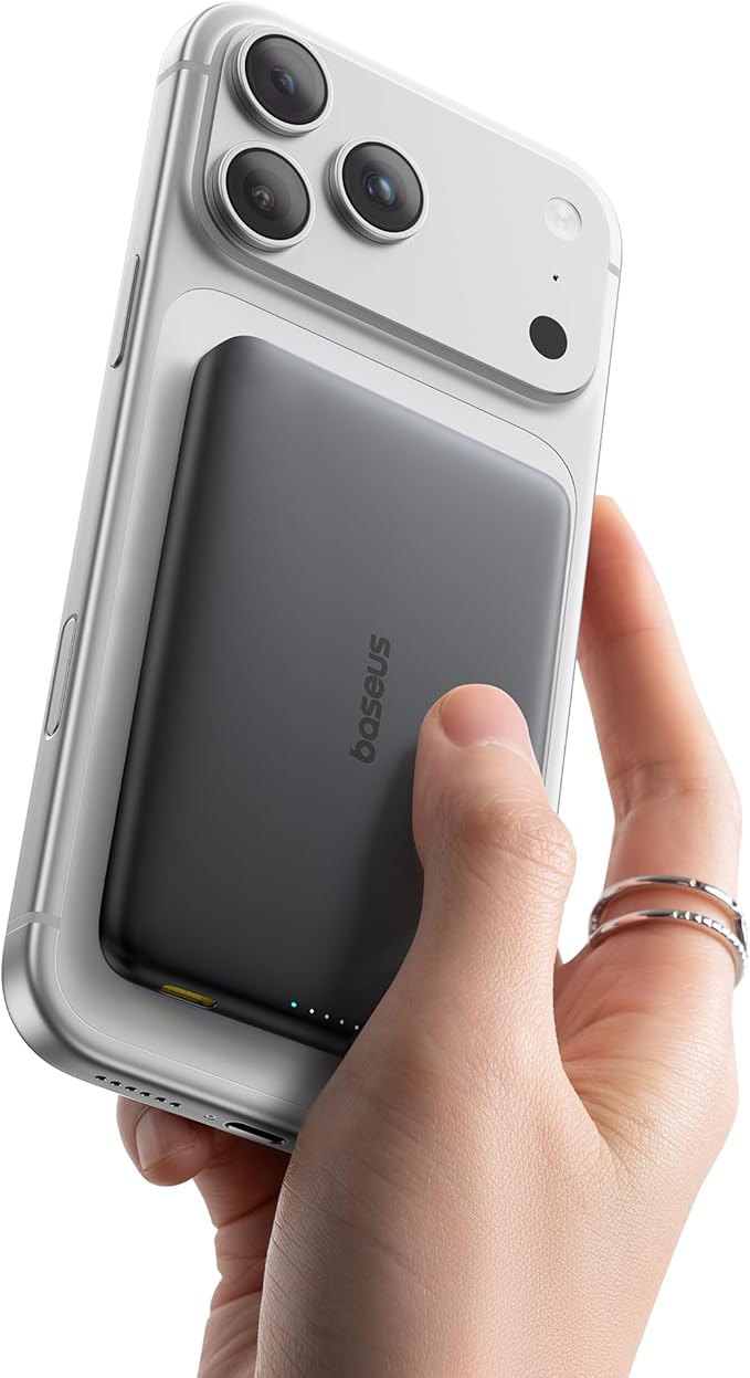 Baseus Picogo Magsafe Portable Charger, Qi2 15W 0.5" Ultra Slim 10000mAh Wireless Power Bank, 27W Fast Charging Magnetic Battery Pack with USB-C for iPhone 17 Pro Max/17 Pro/Air/16/15/14/13/12