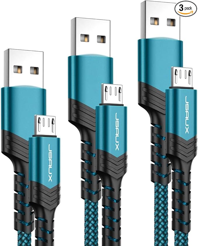 JSAUX Micro USB Charger Cable, (3-Pack 3.3ft+6.6ft+10ft) Android Charger Micro USB to USB A Nylon Braided Cord Compatible with Samsung Galaxy S6 S7 Edge Note 5, Kindle and More-Green