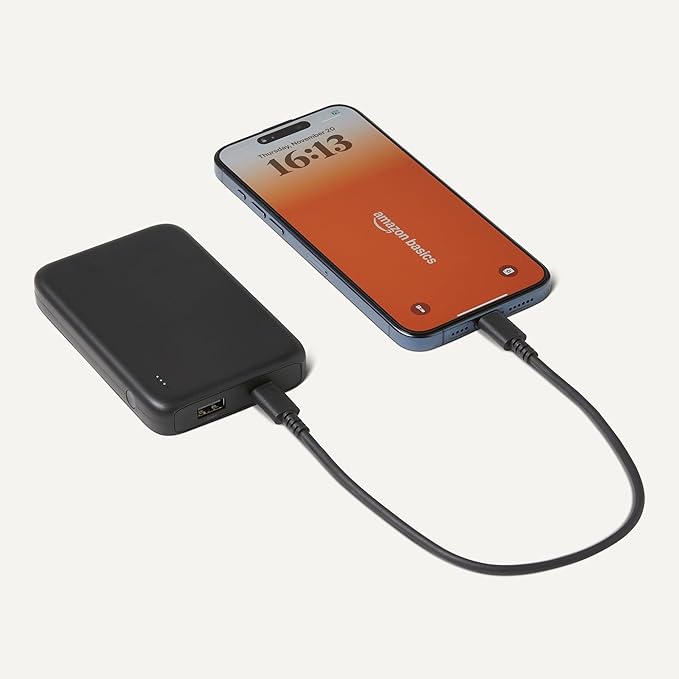 Amazon Basics Slim Portable Charger Power Bank with LED Display, 10,000 mAh, Black