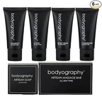 World Amenities - Bodyography Toiletry Kit, 6 Piece Set Shampoo, Conditioner, Body Wash, Lotion, Hand Soap, Massage Bar, Clear Travel Bag