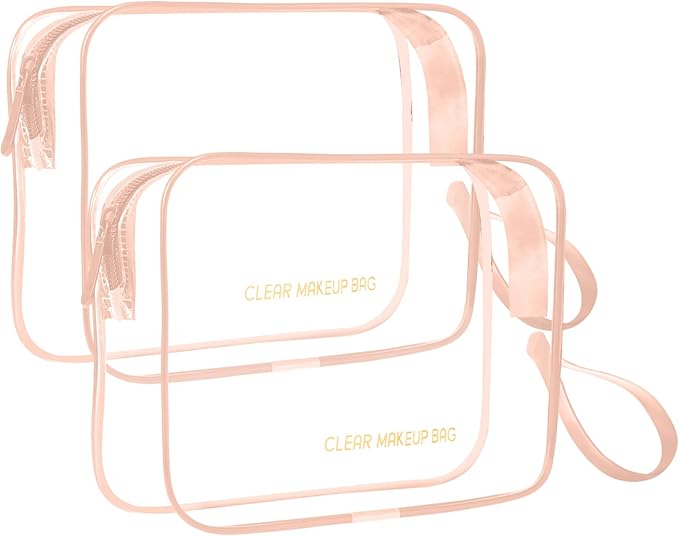 Icramsy Clear Makeup Bag,2 Pack TSA Approved Toiletry Bag Travel Toiletry Bag Hanging Makeup Cosmetic bag for Women Men (Rose gold)