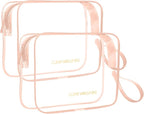 Icramsy Clear Makeup Bag,2 Pack TSA Approved Toiletry Bag Travel Toiletry Bag Hanging Makeup Cosmetic bag for Women Men (Rose gold)