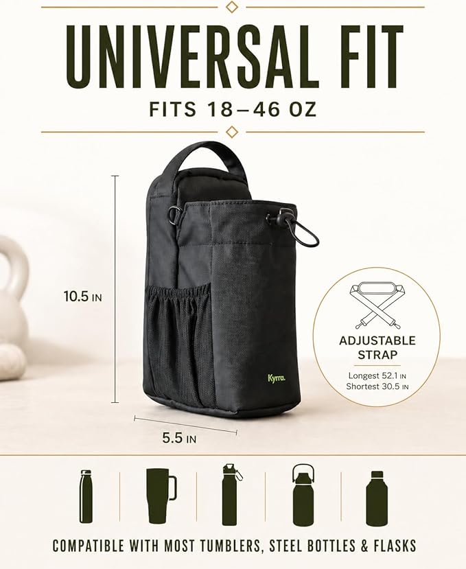 kyrra. Magnetic Gym Bag with Water Bottle Holder Crossbody Bag Strong Magnetic Attachment Fits 40oz Bottles Phone Pocket & Bonus Pouch Gym Accessories for Men and Women