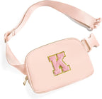 Gitus 6 7 8 9 10 Year Old Girl Gifts Belt Bag Fanny Pack Crossbody Bags with Initial Letter Patch Things for Teen Girls Easter Gifts for Girls Travel Essentials（Coral Pink-K）