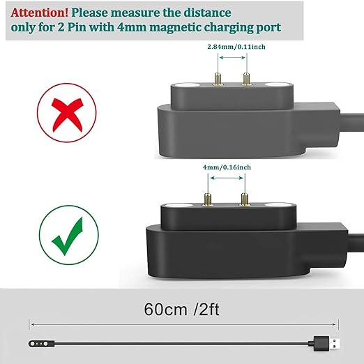 Vancle 2 Pack for Gloryfit Smart Watch Charger, Magnetic USB Charging Cable for GloryFit T80 T70 T60 T50 P99 P98 Smart Watches (Pin spacing 4mm)