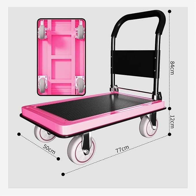 Flatbed cart Folding Pink Lightweight Platform Truck with 4" Rubber Casters Utility Push Carts for Luggage Moving